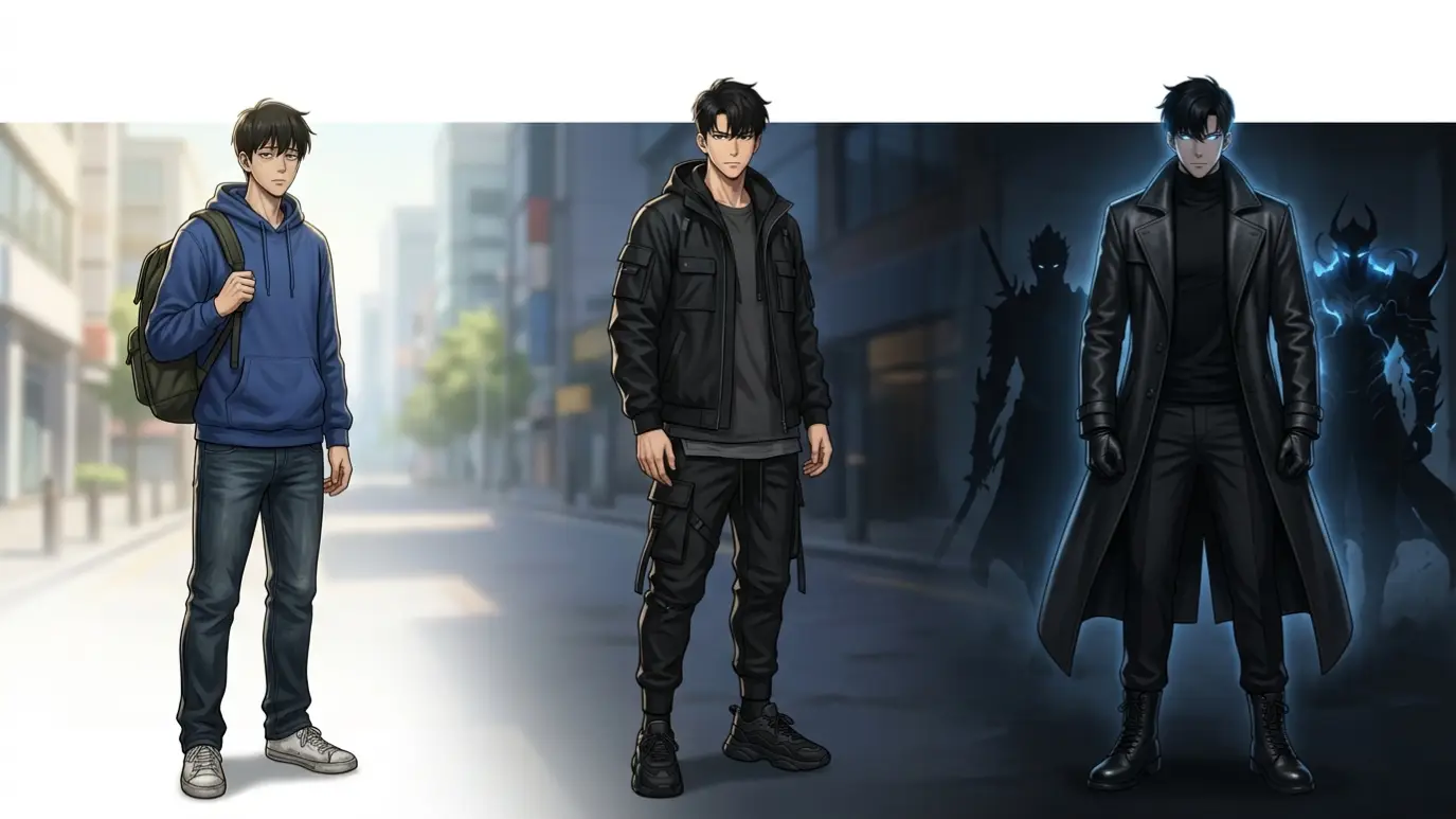 Sung Jinwoo's Fashion Evolution From Weak Hunter to Shadow Monarch